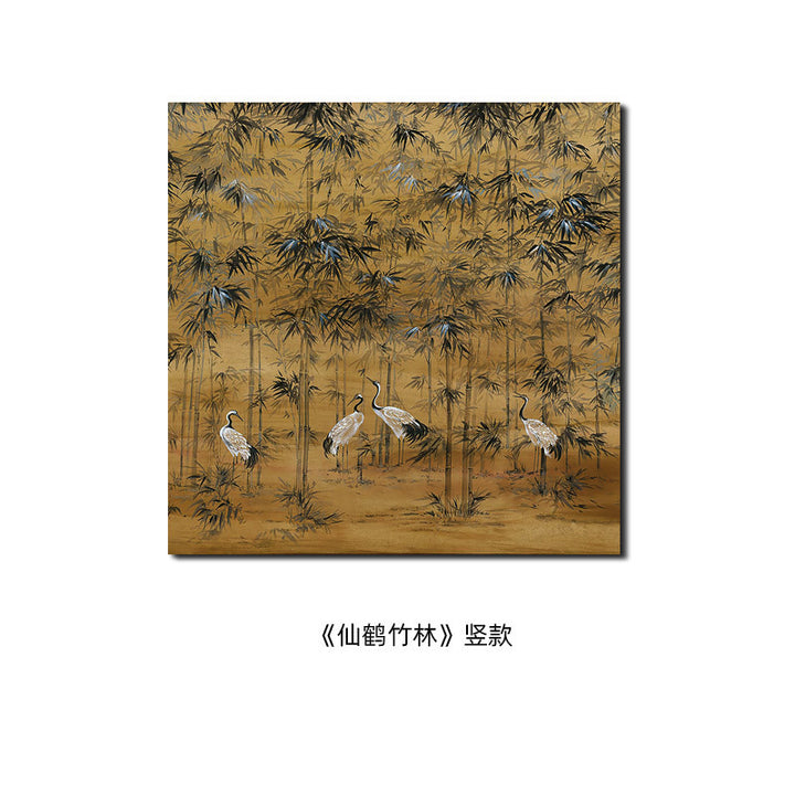 Framed Bamboo and Crane Wall Art