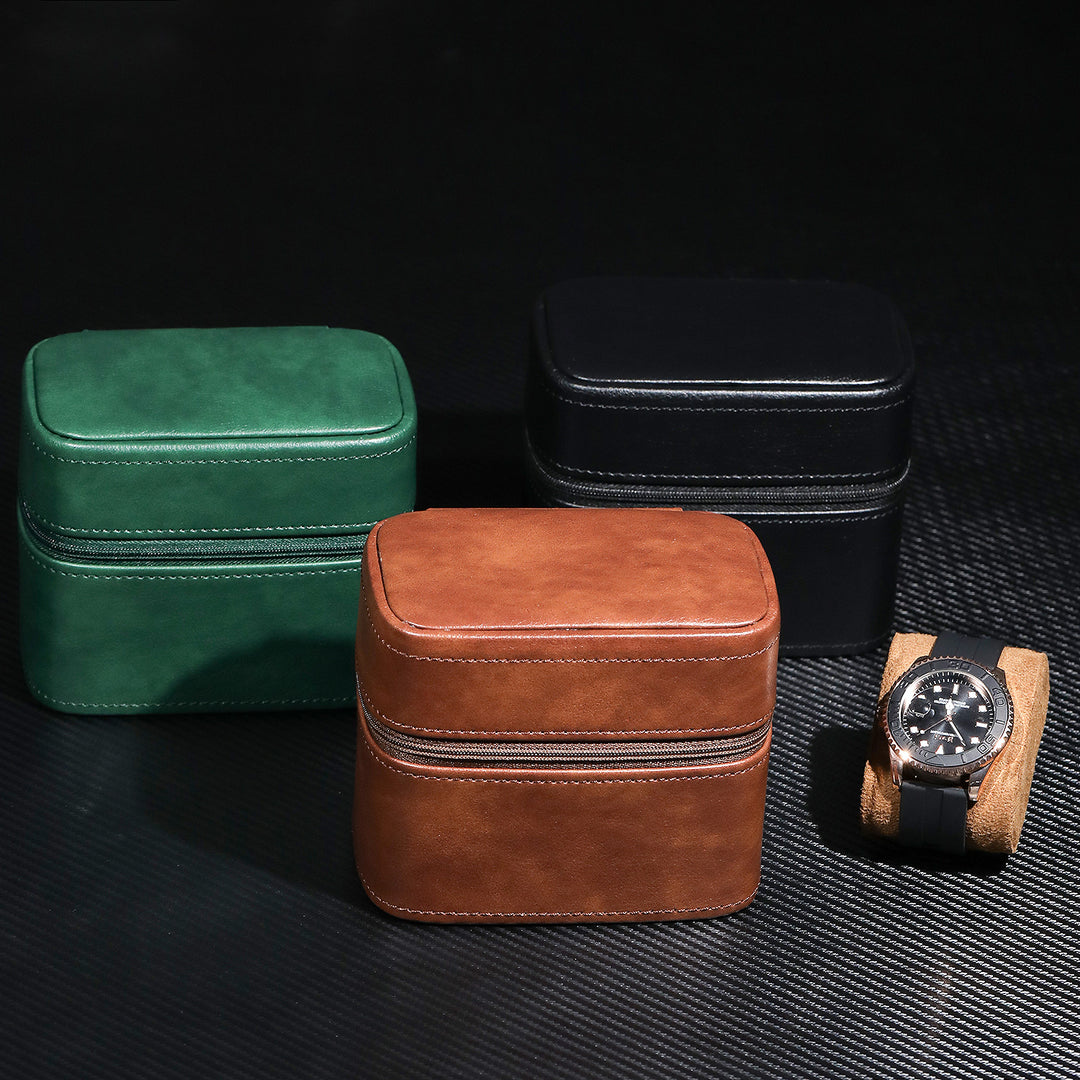 Compact Travel Leather Jewelry Organizer Box with Zippered Two-Tier Interior Bowlift