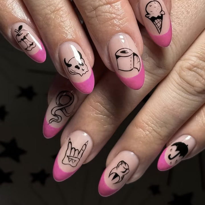 Artistic Press-On Nail Set with Funky Designs Bowlift