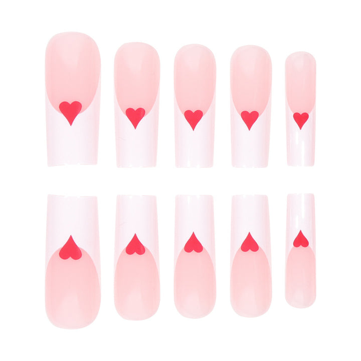Romantic Heart-Design Acrylic Press-On Nails Bowlift