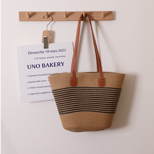 Elegant Bast Shoulder Bag with Striped Design Bowlift