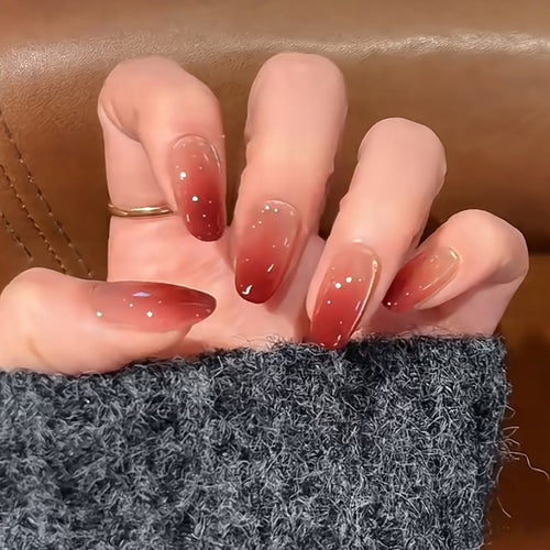 Gradient Long Press-On Nails with Glitter Accents Bowlift