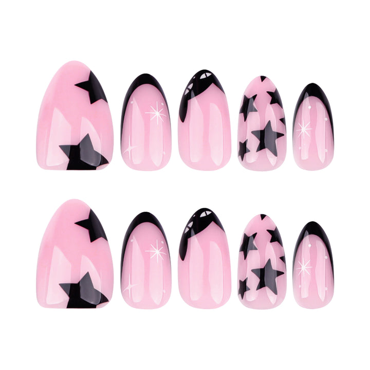 Artful Nail Art with Star and Black Tip Design Bowlift