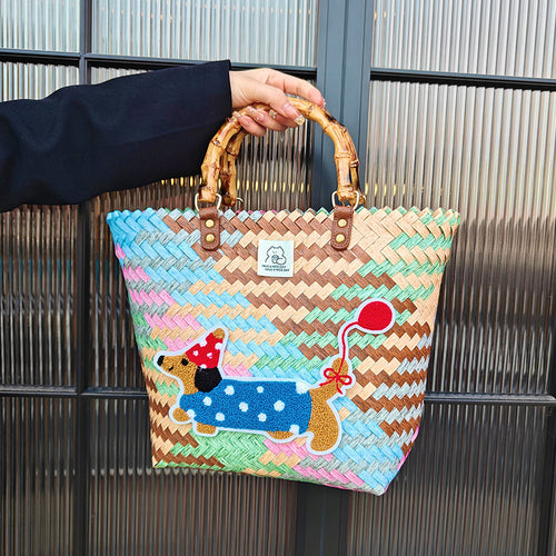 Handcrafted basket bag with colorful animal design Bowlift