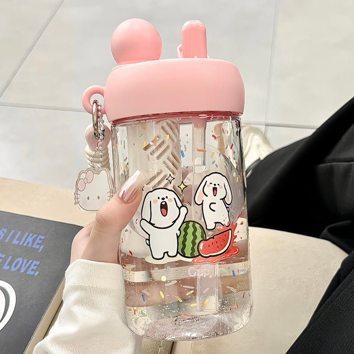Women's water bottle with integrated animal motif and practical carrying handle Bowlift