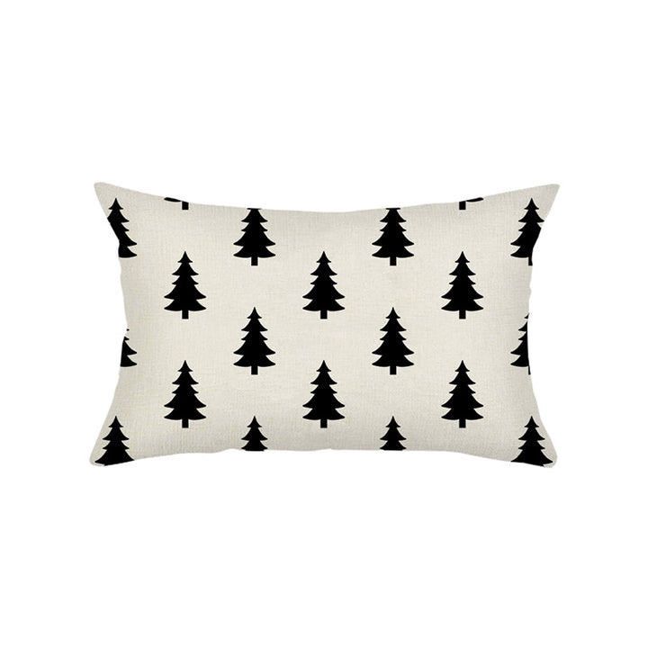 Rectangular Linen-Texture Holiday Throw Pillow Cover with Merry Christmas Script and Tree & Snowflake Motif
