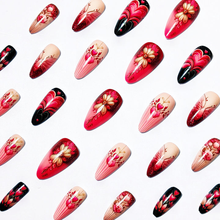 Artificial nails with romantic heart and floral designs Bowlift