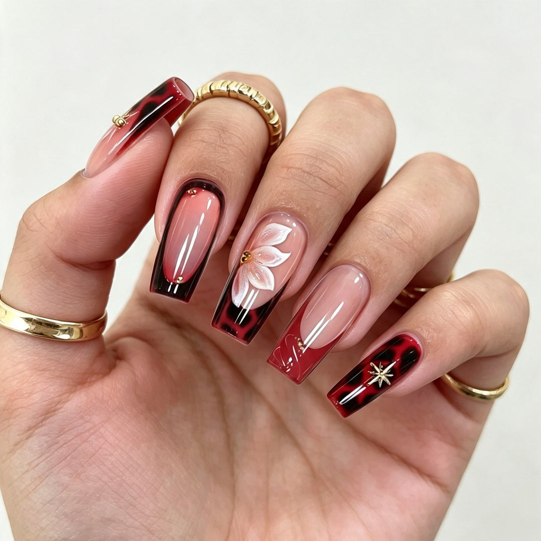Artistic Floral Press-On Nail Set Bowlift
