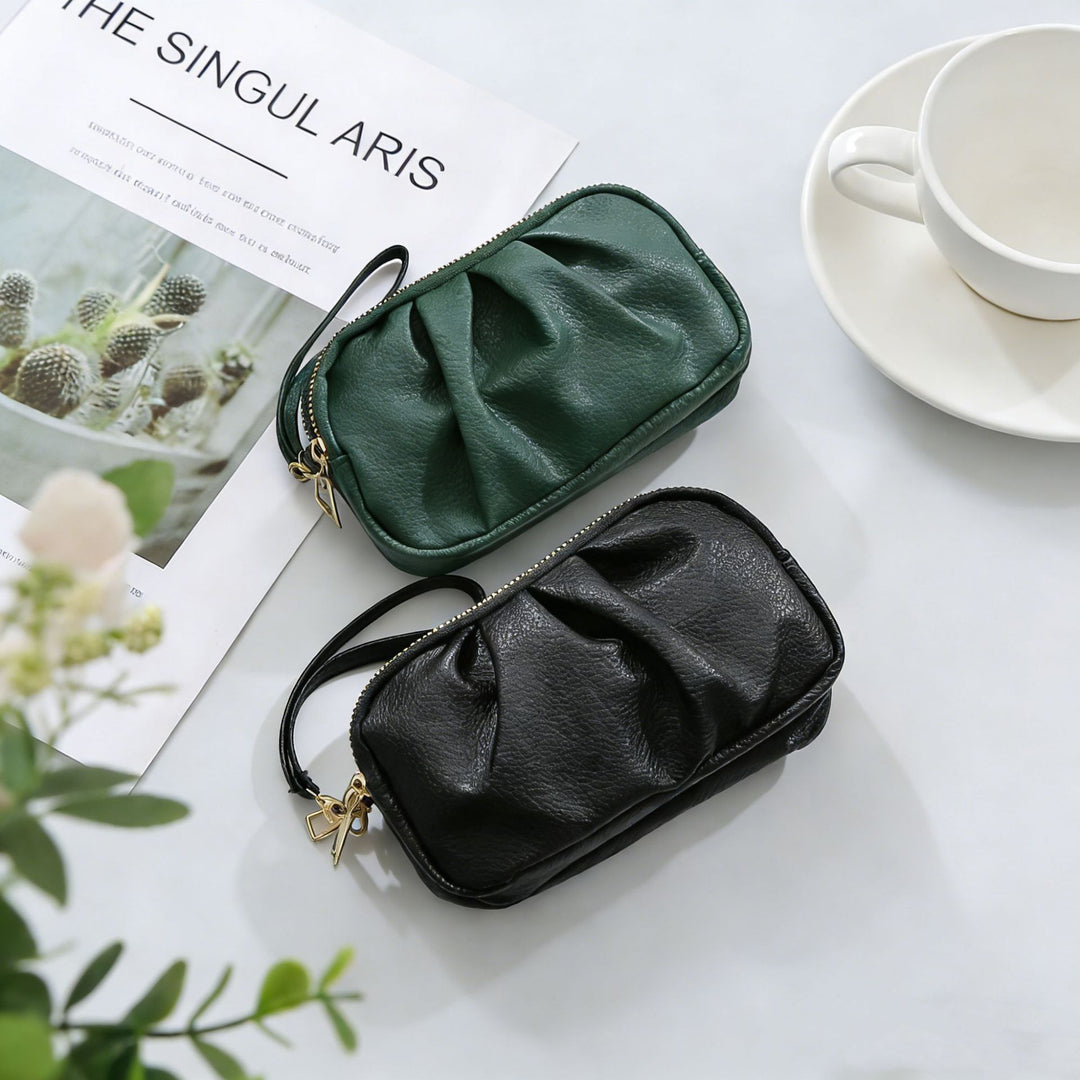 Textured Leather Zip Clutch Wallet Bowlift