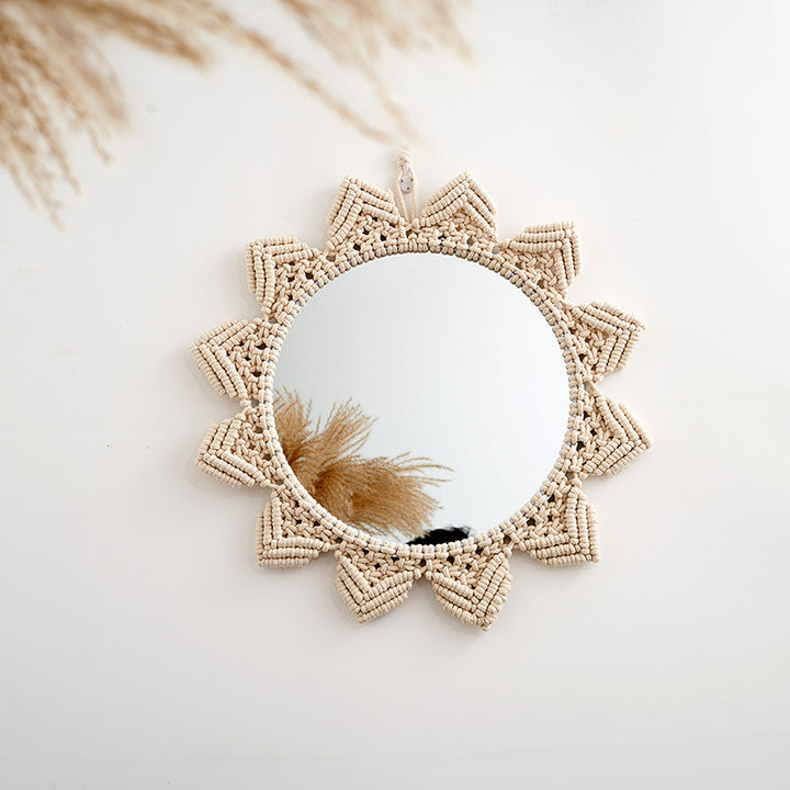 Decorative Macramé Wall Mirror with Floral Design Bowlift