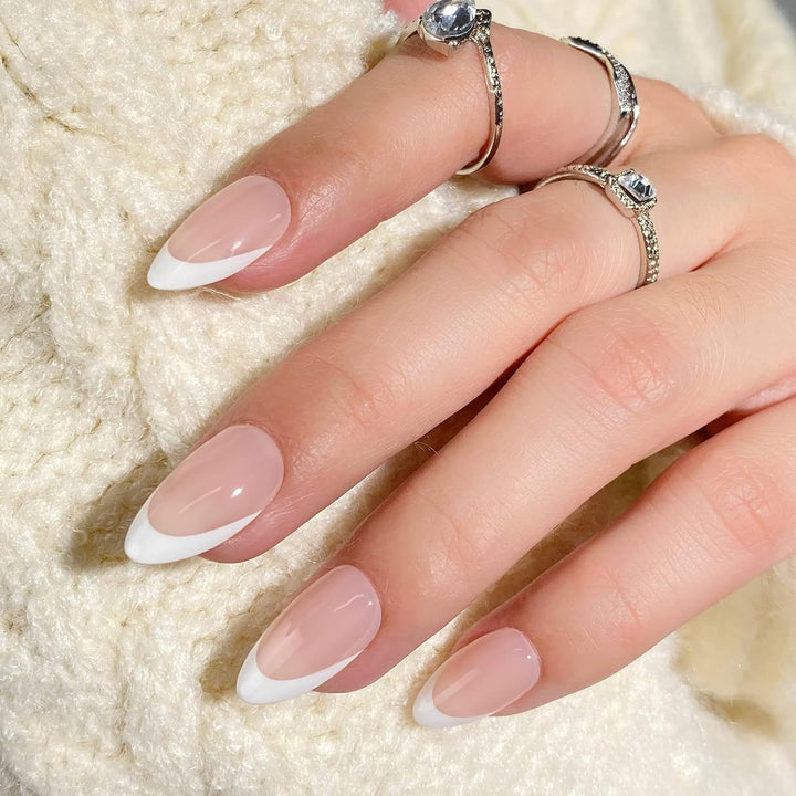 Elegant French Tip Press-On Nails Bowlift