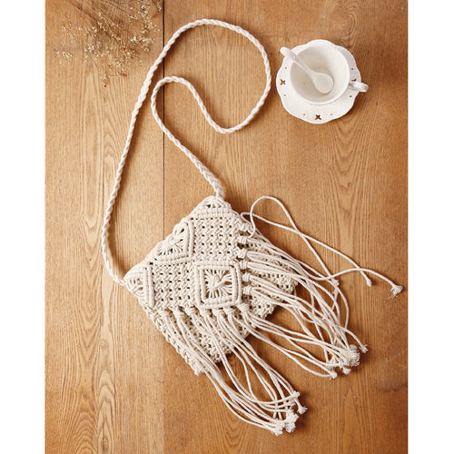 Macrame Crossbody Bag with Fringes and Decorative Details Bowlift