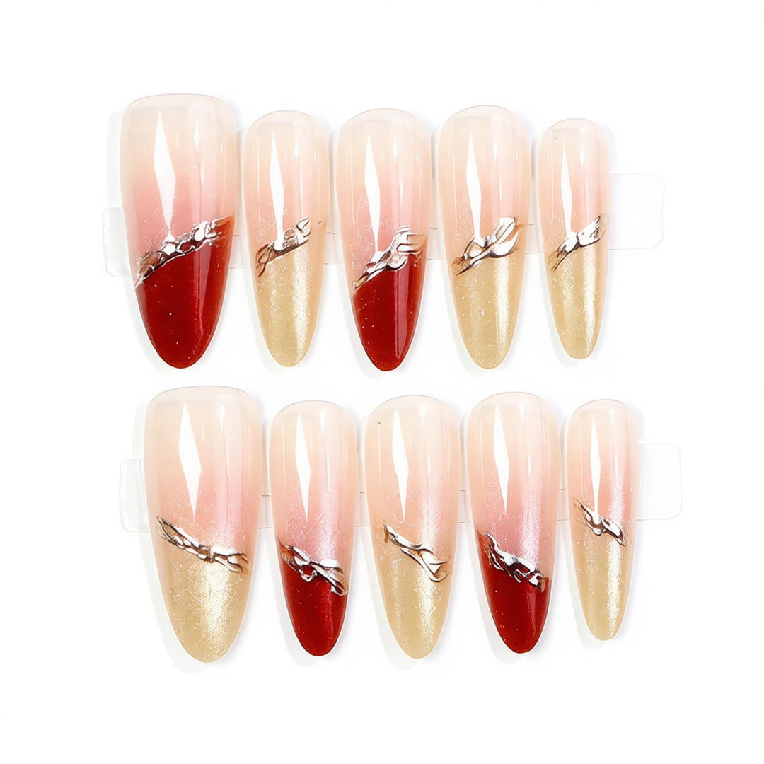Elegant Stiletto Press-On Nail Set with Shimmering Accents Bowlift