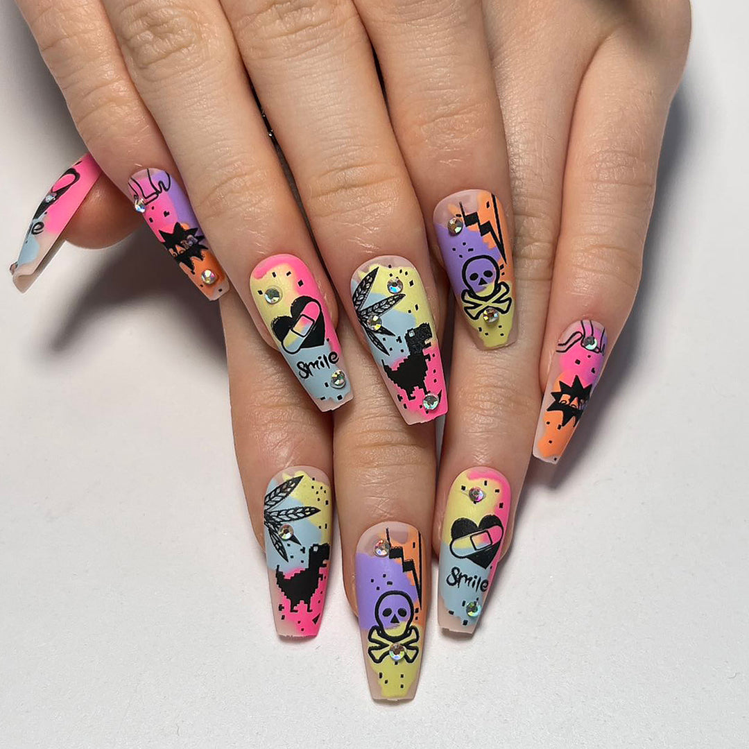 Artistic nail art with colorful design and glitter decoration Bowlift