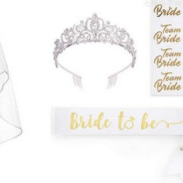 Women's bridal accessories set with shimmering veil and personalized sash Bowlift