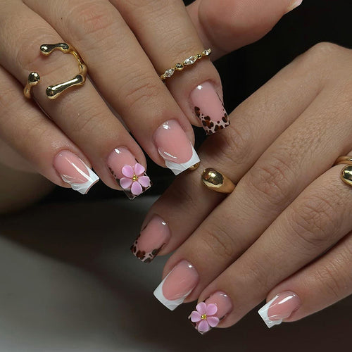 Creative Nail Art Set with Flower and Leopard Pattern Bowlift