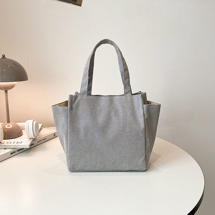 Textured Corduroy Tote Bag with Cute Plush Charm