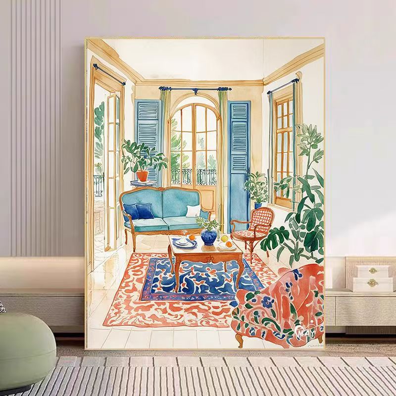 Cozy Living Room Watercolor Art Print Bowlift