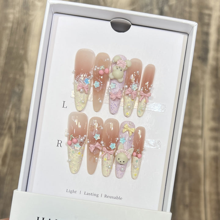 Themed Decorative Press-On Nails with 3D Accents Bowlift