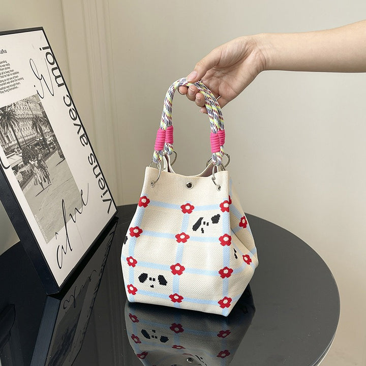 WoFloral Print Textured Handbag Bowlift