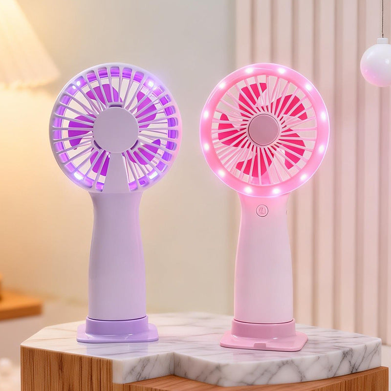 Women Portable Hand Fan with LED Light and USB Connection Bowlift