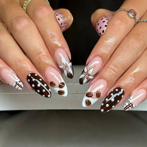 Artificial nails with elegant floral design and creative accents Bowlift
