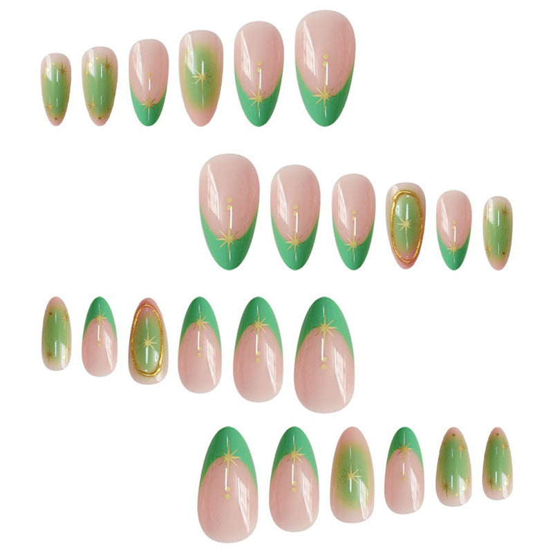Artistic Press-On Nail Set with Star Accents Bowlift