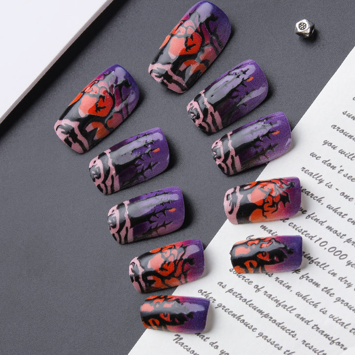 Spooky Night-Themed Gel Nail Art Bowlift