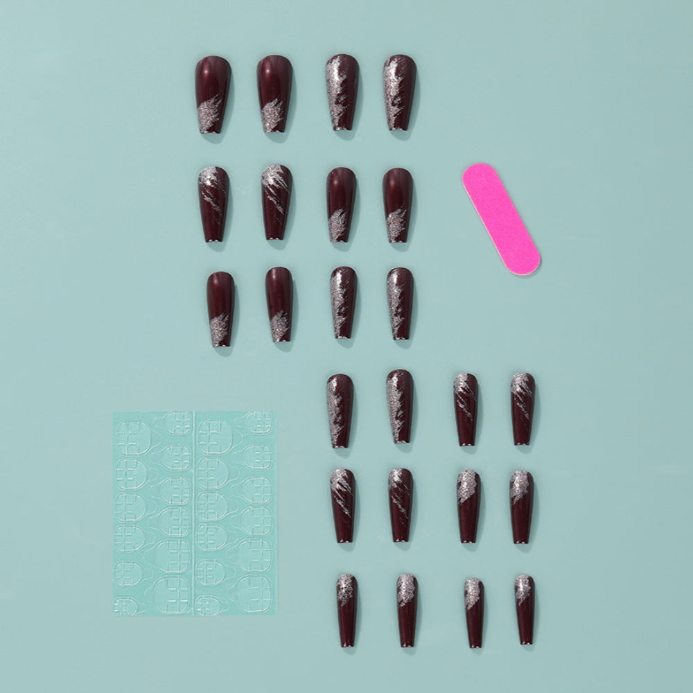 Artificial nails with glamorous silver design Bowlift