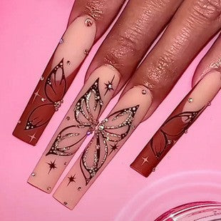 Artistic Long Nail Extensions with Butterfly Design Bowlift