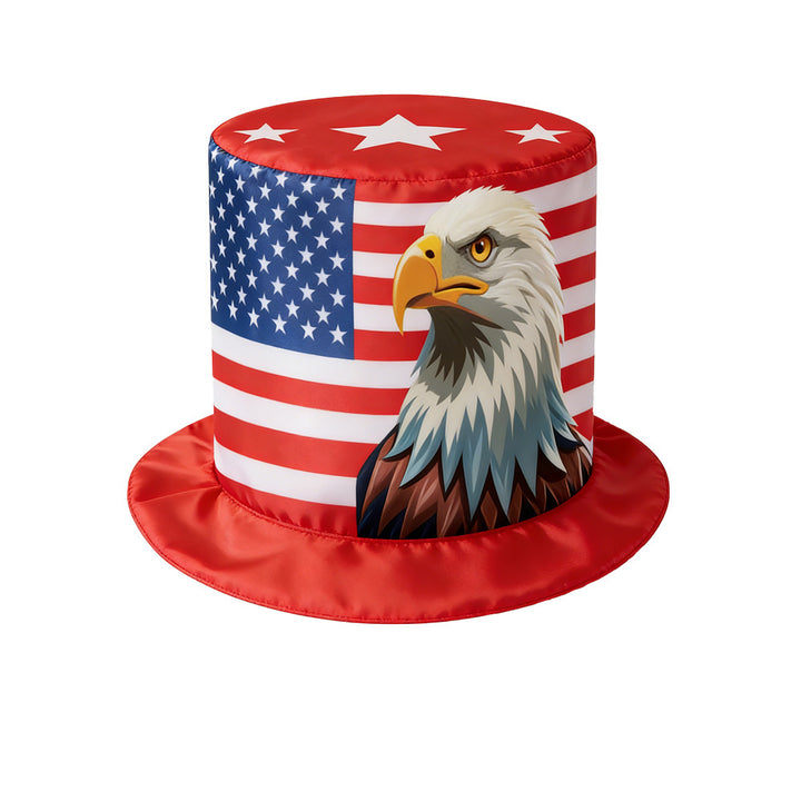 Unisex non-patriotic party top hat with stars and stripes pattern made of satin Bowlift