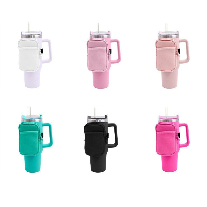 Unisex cup holder with practical pocket Bowlift
