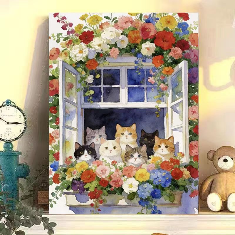 Floral Cat Illustration Canvas Art Bowlift