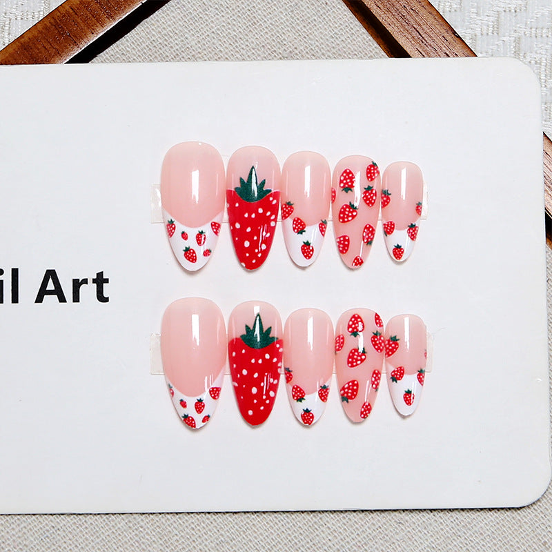 Artificial nail set with fruity strawberry pattern Bowlift
