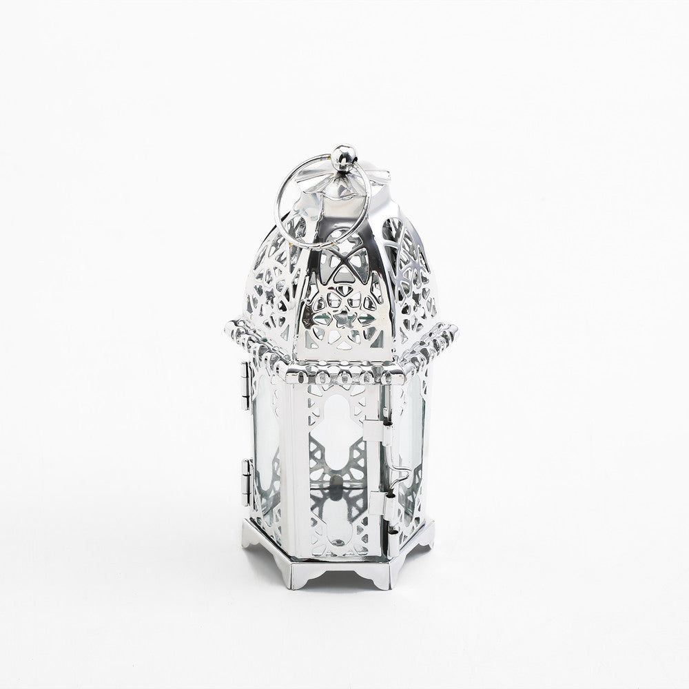Intricate Cutwork Metal Tealight Lantern with Hinged Glass Panels Bowlift