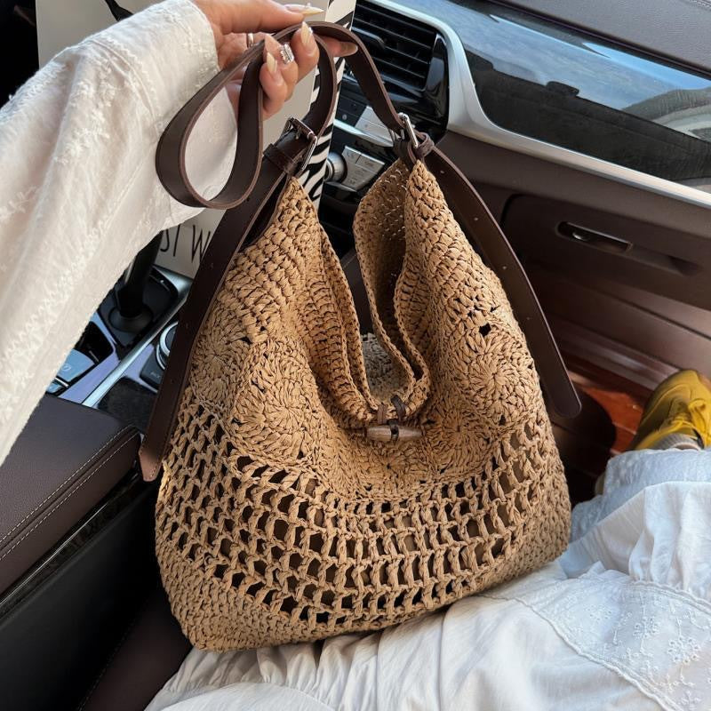 Large Macrame Shopper with Stylish Leather Trim Bowlift