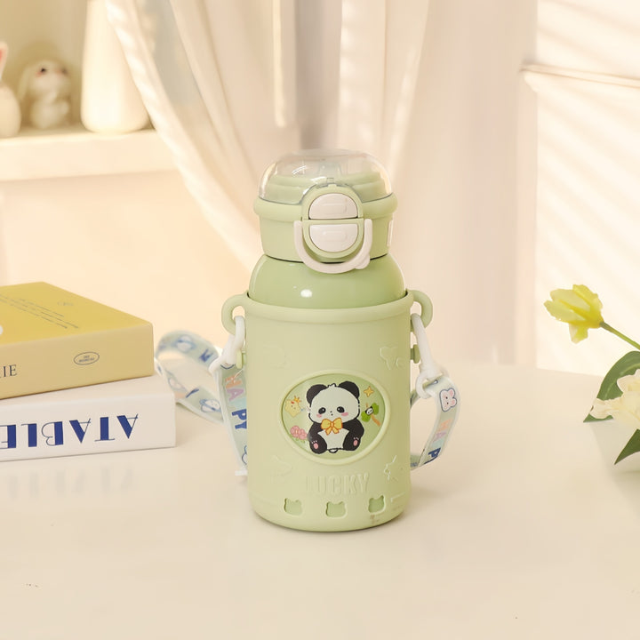 Ladies Insulated Drink Bottle with Practical Carry Strap and Cute Panda Design Bowlift