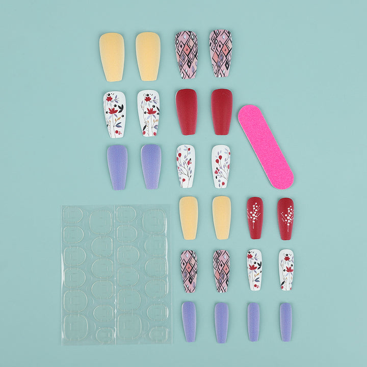 Artificial Nails Set with Floral and Geometric Patterns Bowlift