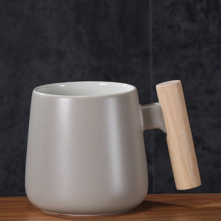 Ceramic Coffee Mug with Ergonomic Wooden Handle Bowlift