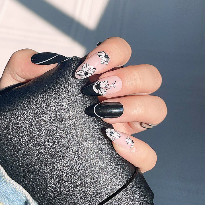 Floral-Design Stiletto Press-On Nails Bowlift