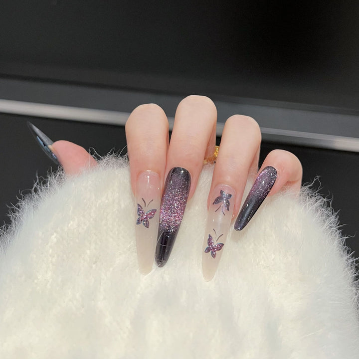 Artistic Butterfly-Embellished Press-On Nail Art Set Bowlift