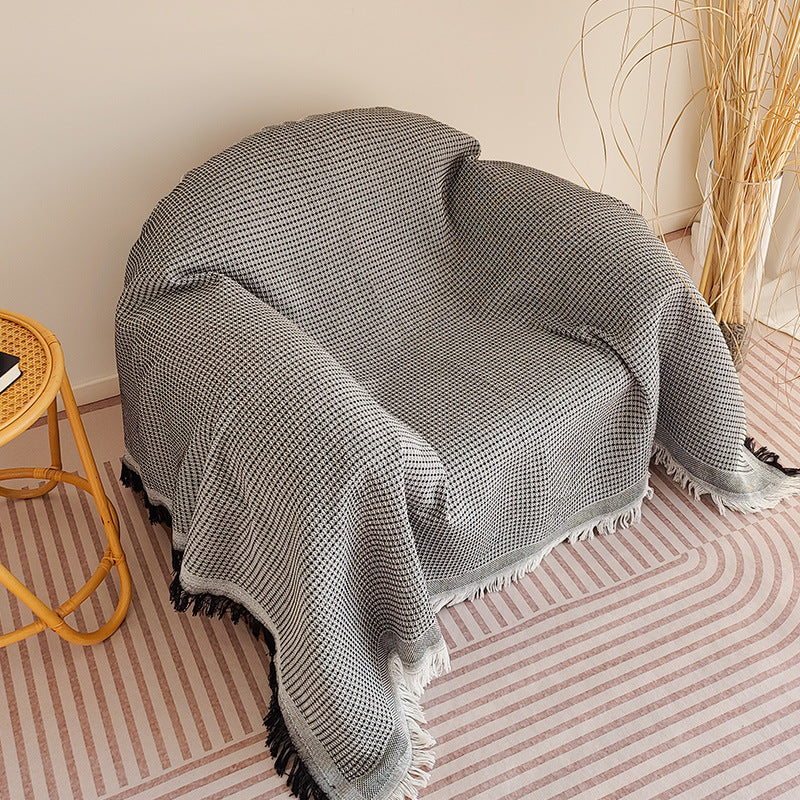 Waffle-Weave Fringed Throw Blanket Bowlift