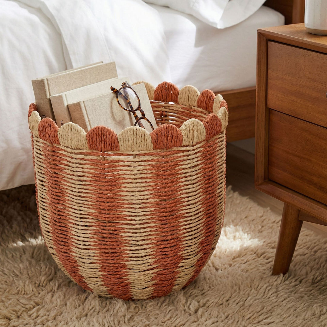 Decorative Scalloped Woven Storage Box Bowlift