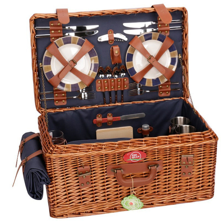 Ladies luxurious picnic basket with integrated crockery set and insulated cooler compartment Bowlift