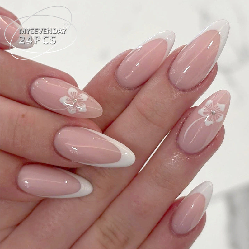 Elegant Stiletto Press-On Nail Set with Floral Design Bowlift