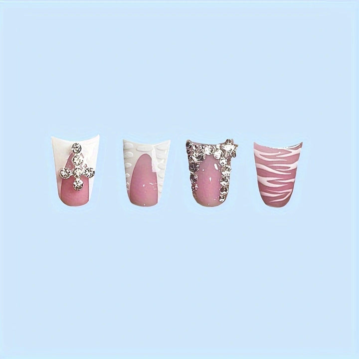 Decorative Press-On Nail Art Set with Gemstone Accents Bowlift