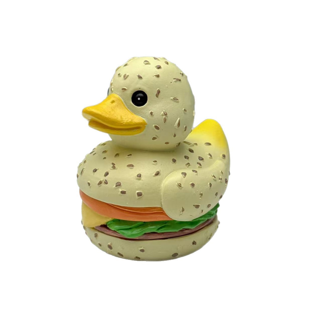 Funny rubber duck in hamburger design Bowlift