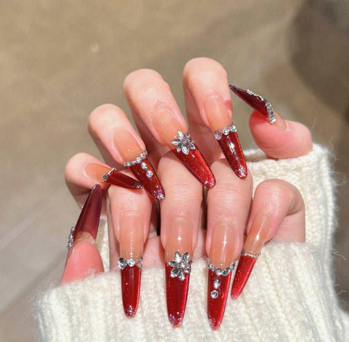 Decorative Press-On Nails with Gem Accents Bowlift