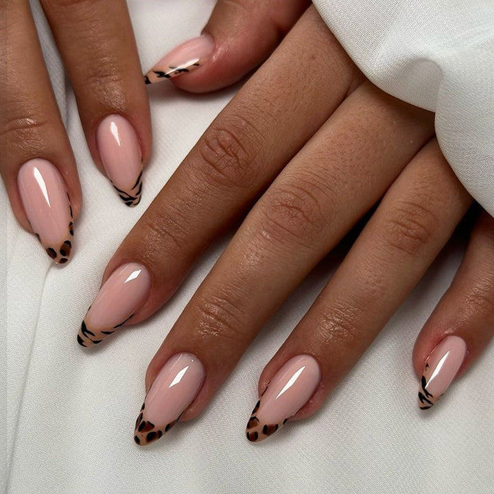 Artificial nail set with elegant leopard and ombre designs Bowlift