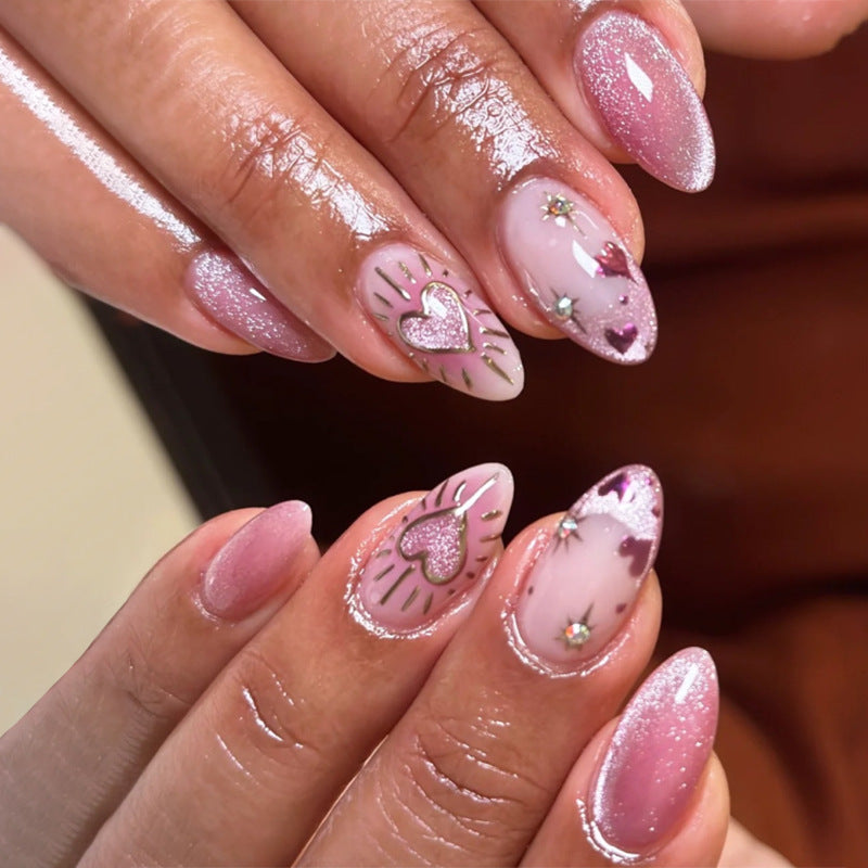 Artful Nail Art with Heart Design and Glitter Bowlift